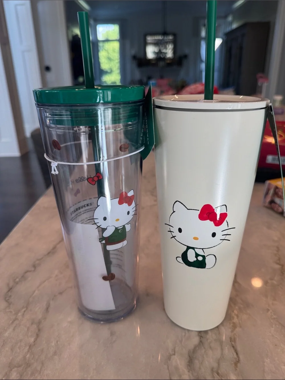 Hello Kitty Green & White Starbucks Tumbler Duo